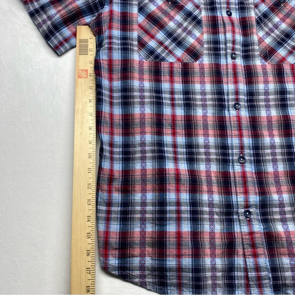 Merrell Plaid Red And Blue Men’s Button Up Short Sleeve Shirt Size Large UPF 20+ - Picture 5 of 7
